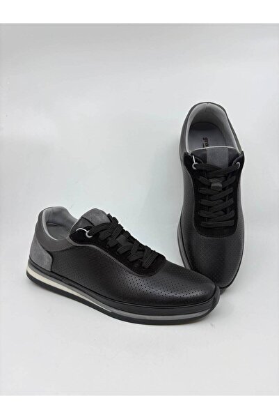 Papuccu Black Needle Printed Men's Leather Shoes