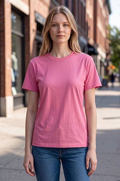 evavi Kadın Pembe Düz Baskısız Basic T-Shirt