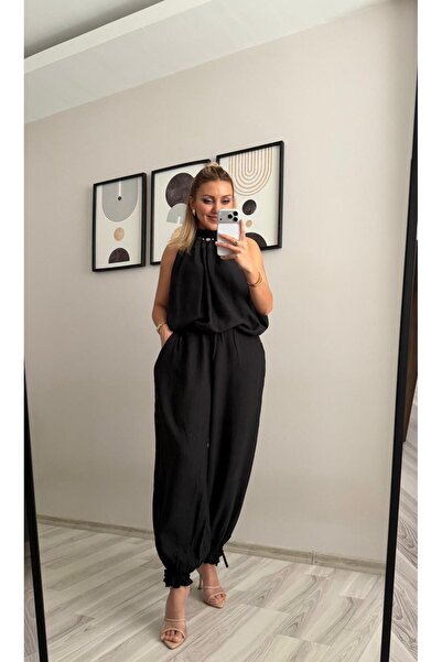 İNVİSUS Beaded Embellishment, Gathered Cuffs, Black Blouse and Pants Set