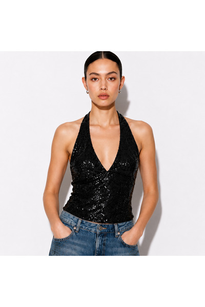 Noxu Atelier Pul Payet Halter Yaka Kadın Crop Top