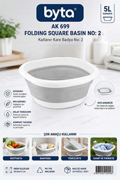 BYTA 5 Liter Collapsible Square Basin Folding Basin Vegetable Fruit Washing C...