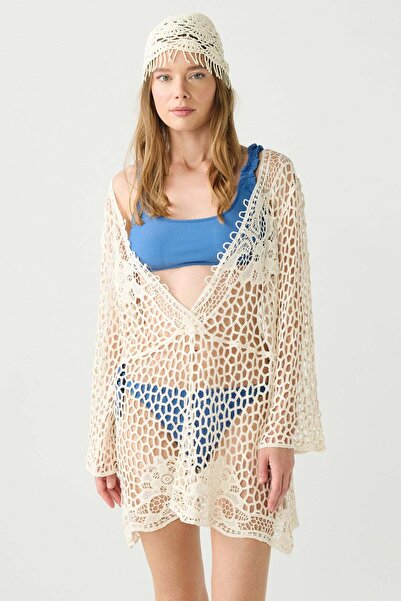 C&City Draped Knitwear Mini Beach Dress Beige