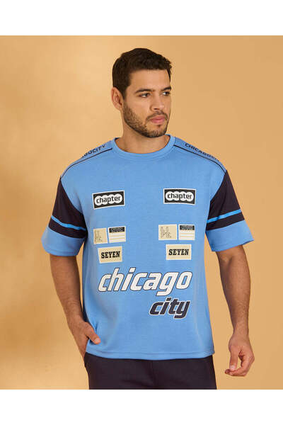 REDTAG Men Blue Graphic Print T Shirt