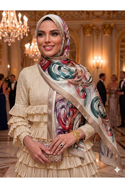 Nazellaa شال جاكار نصف لامع بنمط ديناميكي متموج إكرو