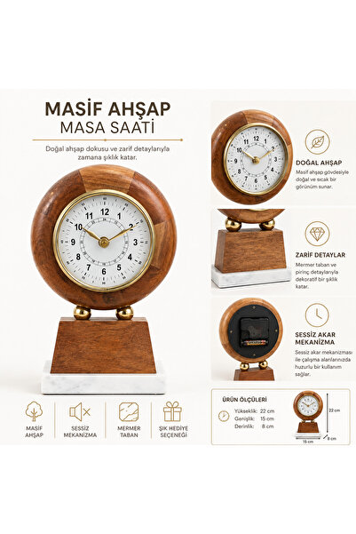 kasımoğulları concept Masif Ahşap Dekoratif Masa Saati – Mermer Tabanlı Sessi...