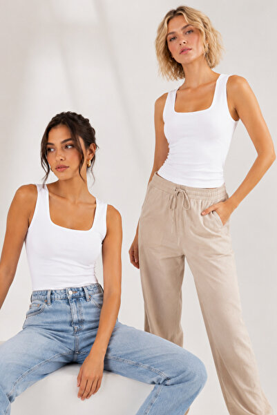 Loule Women's 95% Cotton 2-Piece Square Neck Thick Strap Flexible Basic Under...