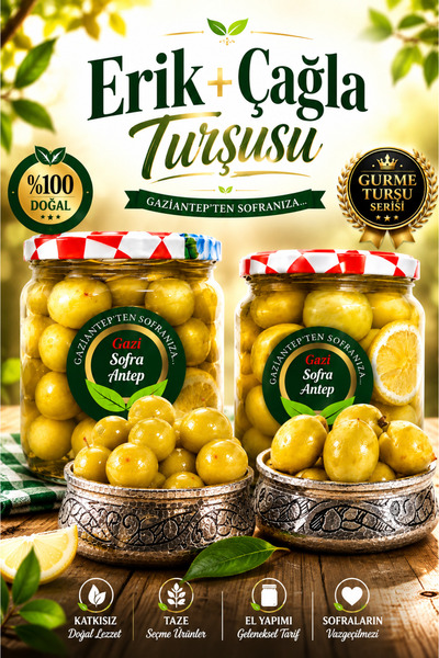 gazisofraantep Erik + Çağla ( Nektarin ) Turşusu 2x350 Gr / Doğal, Katkısız, ...