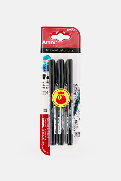 Main Paper 3 Pcs Artix Calibrated Marker, Black