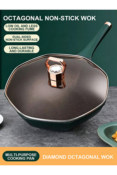Vitakit Octagonal Temperature-Sensing Non-Stick Wok, Heat Insulated Anti-Scal...