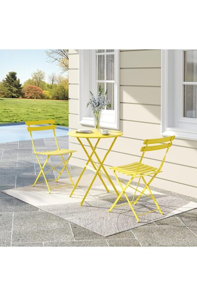 Garvee Outdoor Patio Furniture Set 3-Piece: Folding Metal Bistro Table & 2 Ch...
