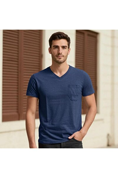 gebze iş güvenliği V-Neck Navy Blue T-Shirt