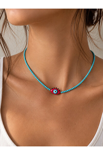 Atelier Çağla Natural Turquoise Stone Red Glass Murano Eye Pendant