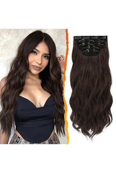 Dotail Set de extensii de păr din 5 piese, 45 cm, cu clips, ondulate, volum m...