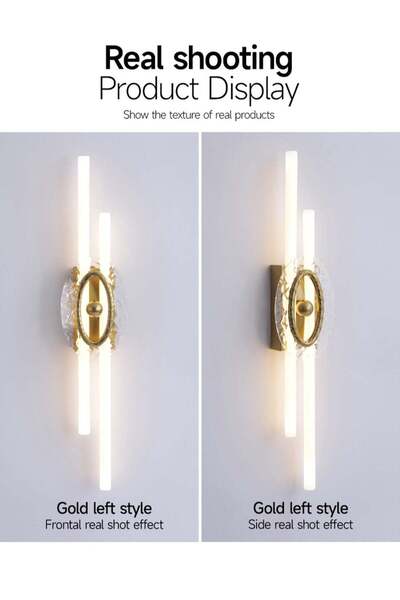 LOOPITYS مصباح حائط LED (100 سم، ذهبي، ضوء دافئ 3000 كلفن)، مصباح حائط عصري لغرفة المعيشة مع زجاج شفاف