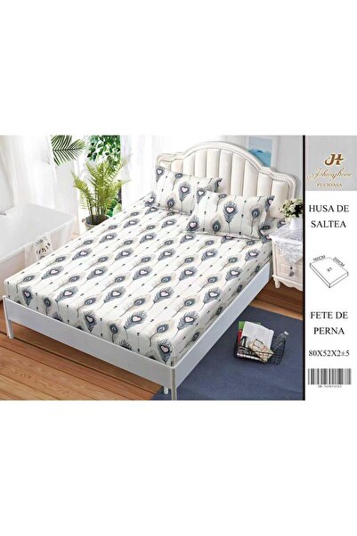 naniland.ro Husă de Pat Bumbac Satinat 2 Persoane 3 Piese Cu Elastic 160x200 cm