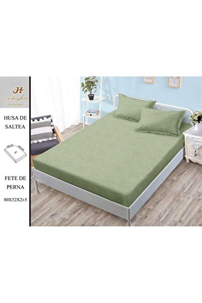 naniland.ro Husă de Pat Bumbac Satinat 2 Persoane 3 Piese Cu Elastic 180x200 cm
