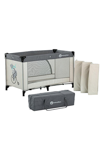 Petite&Mars Πτυσσόμενη βρεφική κούνια Nyja Teddy - Biker Grey 120x60 εκ.
