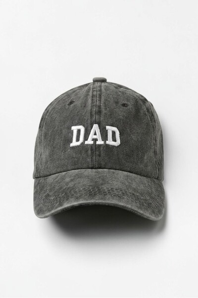 ŞapkaMania Dad Written Black Washed Fabric Vintage Unisex Sports Hat