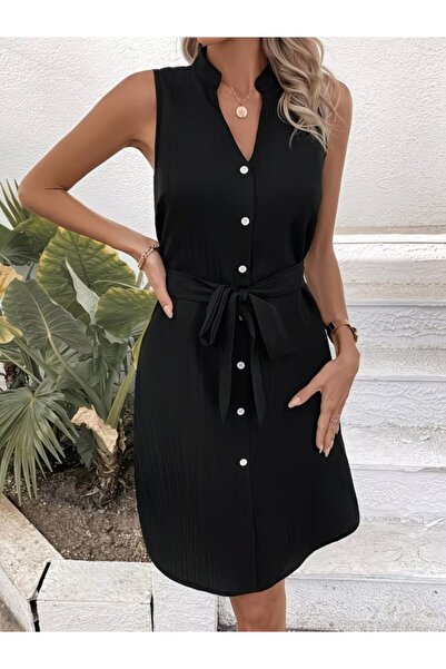 DRESSIFY WOMEN’S FASHION Γυναικείο αμάνικο φόρεμα με V λαιμόκοψη, κουμπιά μπρ...