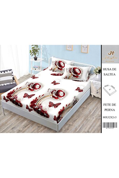 naniland.ro Husă de Pat Bumbac Satinat 2 Persoane 3 Piese Cu Elastic 160x200 cm