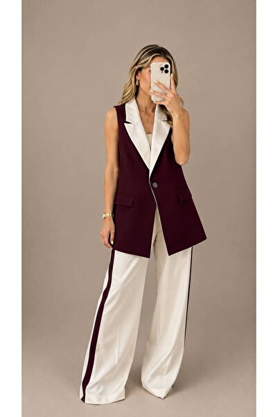EFSUN MODA Women's Garnished Vest Palazzo Pants Suit Long Vest Suitable for T...