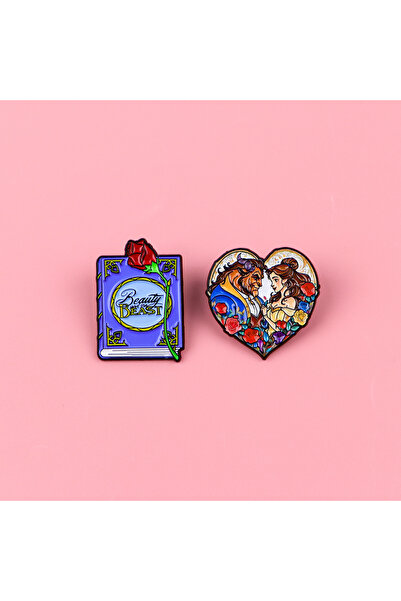 Choice 2pcs 2pcs Book & Rose Enamel Pin Cartoon Brooch For Coat Women's Brooc...