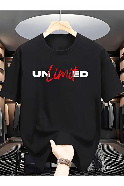 NOURAM قميص عصري بأكمام قصيرة مطبوع عليه "UNLIMITED" يجسد أسلوبًا عصريًا، مثا...