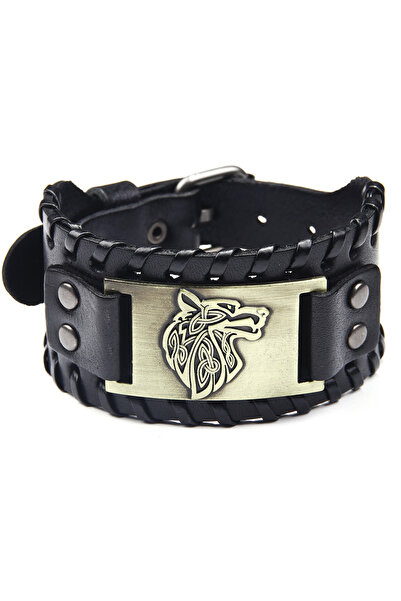 Choice ASL70431 Men's Stylish Viking Themed Leather Wristband Bold Wolf Motif...