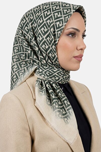 hadiora Women's White Green F Patterned Flared Scarf