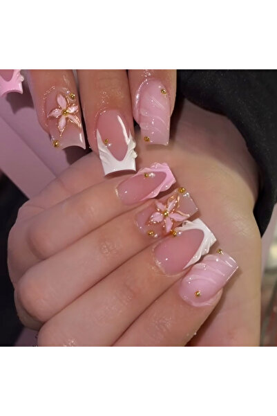 Choice 3051 24Pcs 3D Gelnail Makes Short Square With Pearl Decoration Pink Fr...