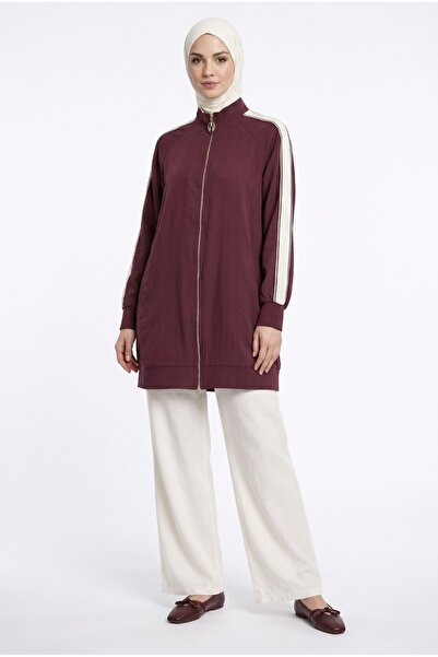 Armine Trend Taş Şerit li Modal Kumaş Fermuarlı Basic Tunik