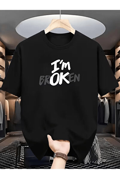NOURAM تي شيرت بطباعة نصية 'I'm OK'، منتج رائج الأكثر مبيعًا، قماش محبوك قابل...