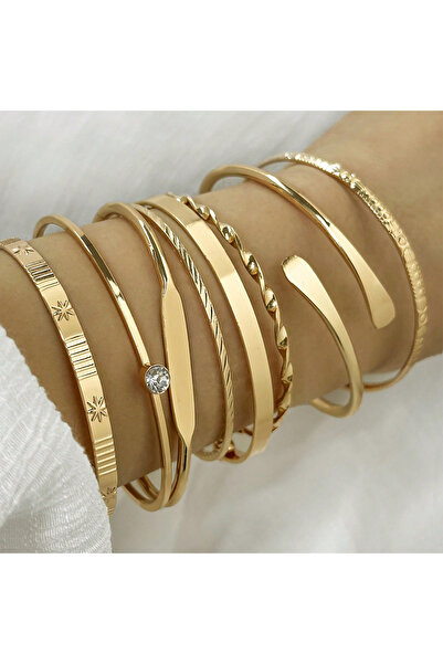 Choice SL-3002-Gold 8 قطع/مجموعة أساور كريستال هندسية بتصميم ملتوي أنيق للنساء