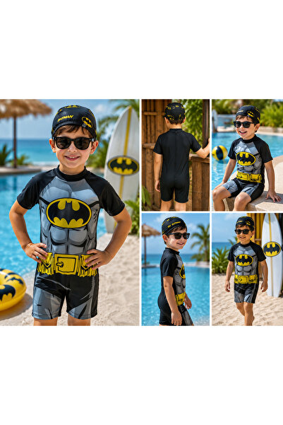 Batman Süper Kahraman Erkek Çocuk Boneli Tulum Mayo