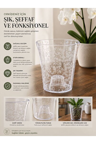 Nestora Garden Dekoratif Şeffaf Orkide Saksısı 1.5 L - Orkide Saksı