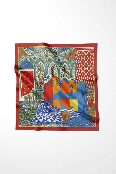 Molene Kırmızı Alhambra Desen Omuz Şal Eşarp