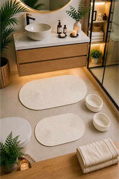 SANRUGS Home & Living Jute Braided and Washable 4-Piece Bathroom Mat and Bask...