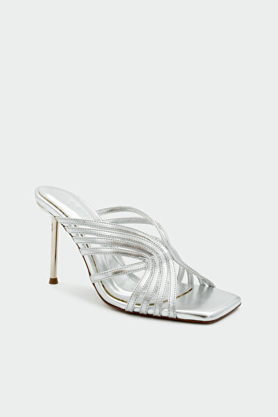 LAMİNTA Tiera Stripe Detailed Special Cut Women's Silver Heeled Slippers