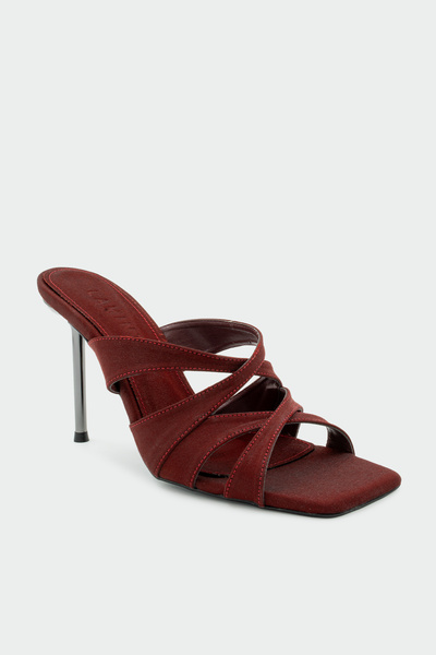 LAMİNTA Cunda Cross Detailed Women's Burgundy Satin Heeled Slippers