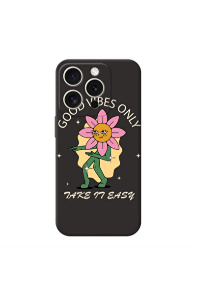 Other Apple iPhone 15 Pro Max Good Vibes Only Black Colored Silicone TPU Θήκη
