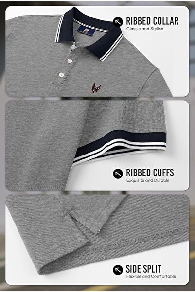 PAOROSS 100% Giza Cotton Premium Quality Men's Gray Melange Fit Polo Neck T-S...