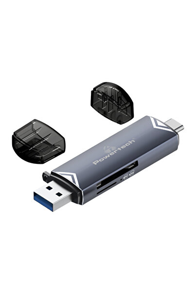 POWERTECH Αναγνώστης καρτών PT-1343 για SD & micro SD, USB 3.2, 5Gbps, γκρι