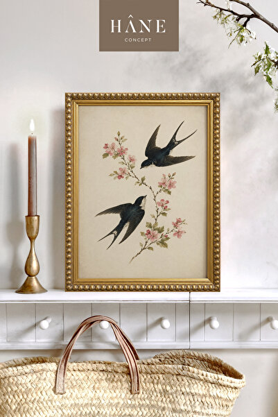 Hane Concept Vintage slika s ukrasom lastavice, vintage slika s ukrasom cvetn...