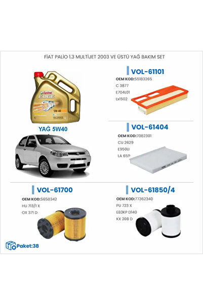 PALİO 1.3 MULTİJET 2003 VE ÜSTÜ YAĞ BAKIM SETİ