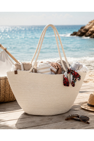 TECHTACT Women's Large Size Handmade Straw-Looking Knitted Beach Bag – 57X30 ...