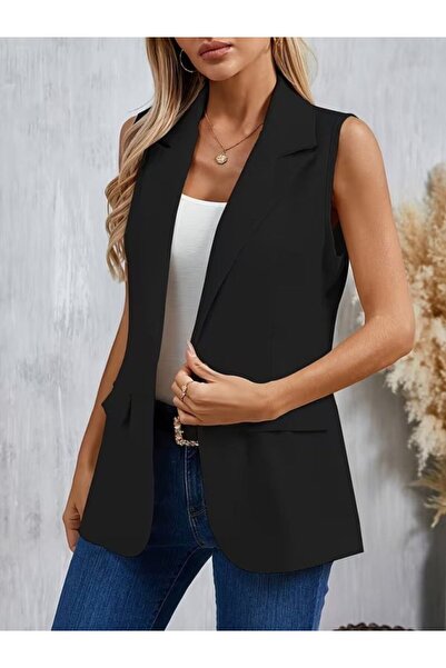 Generic Brand Women's Sleeveless Collared Front Single Button Atlas Jacket