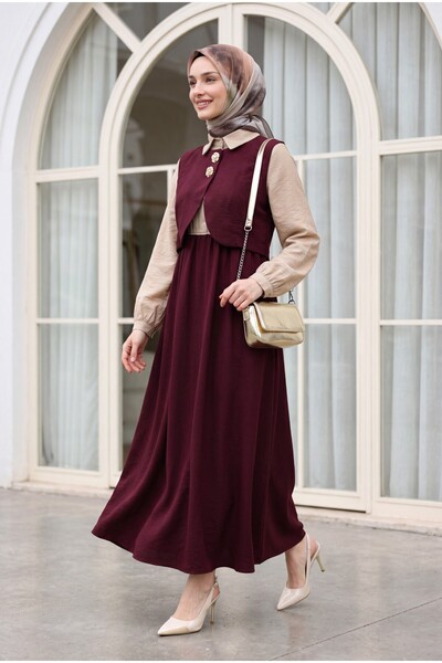 Modamorfo Snap-Fastened Mini Vest, Elastic Waist, Half Buttoned Long Modal Dr...
