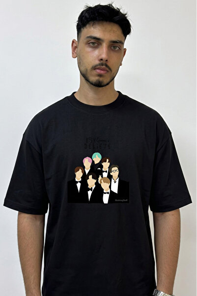 Anetos Bts Design Printed Oversize Black T-Shirt