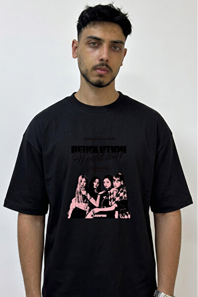 Anetos Blackpink_13 Design Printed Oversize Black T-Shirt