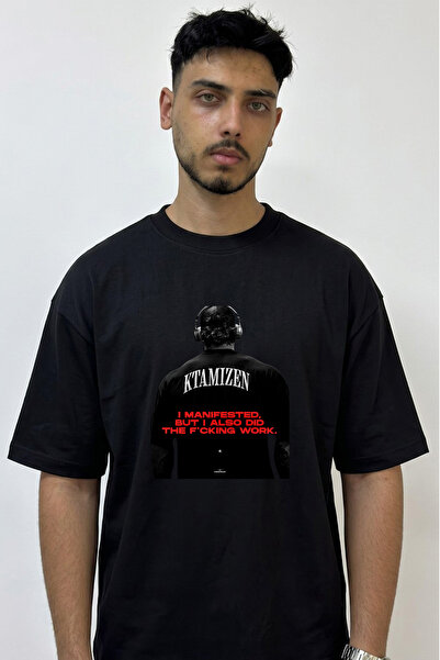 Anetos Bodybuilding Motivation Design Printed Oversize Black T-Shirt